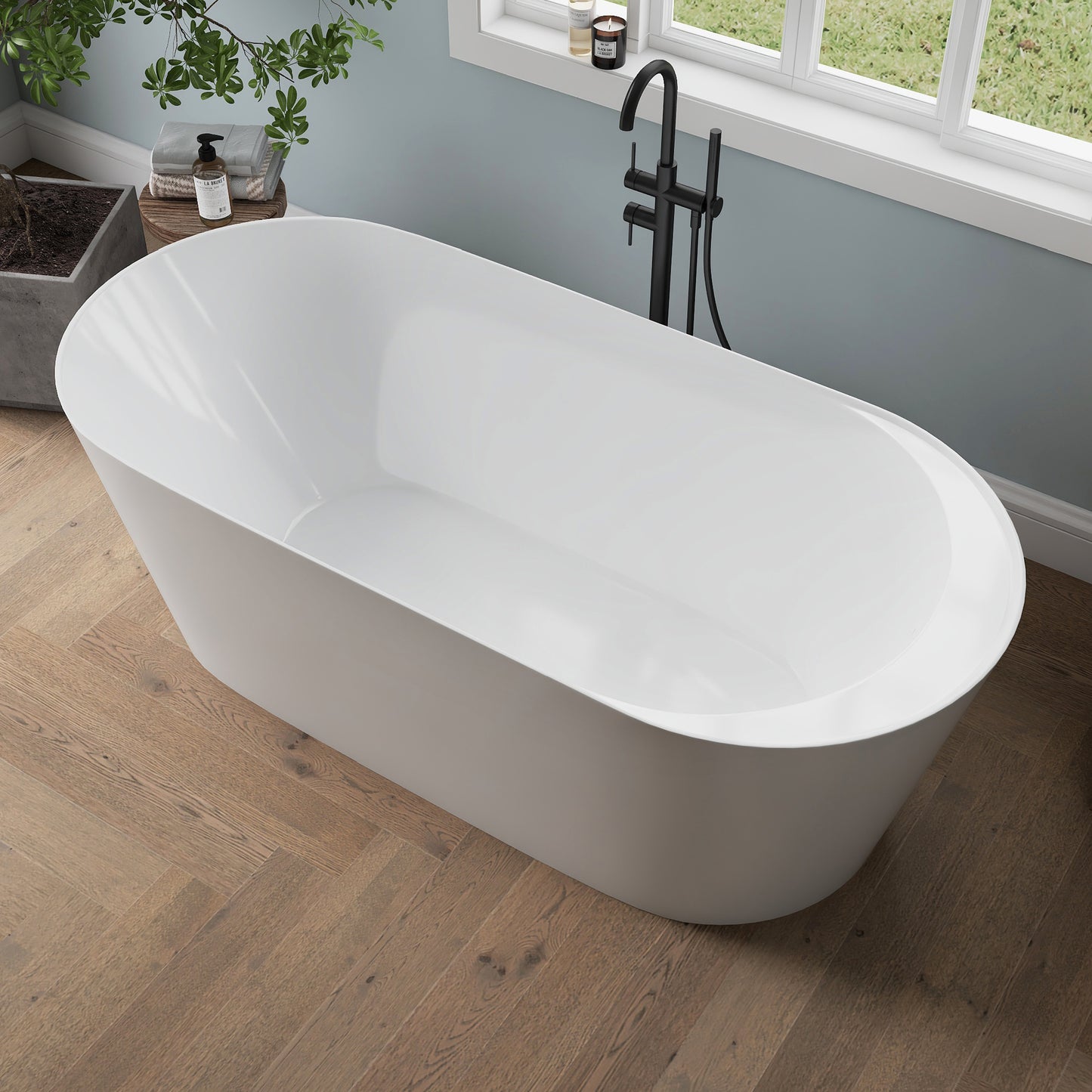 Medunjess 67'' Tide Acrylic Freestanding Tub Freestanding Soaking Bathtub