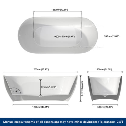 Medunjess 67'' Nova Acrylic Freestanding Tub Freestanding Soaking Bathtub