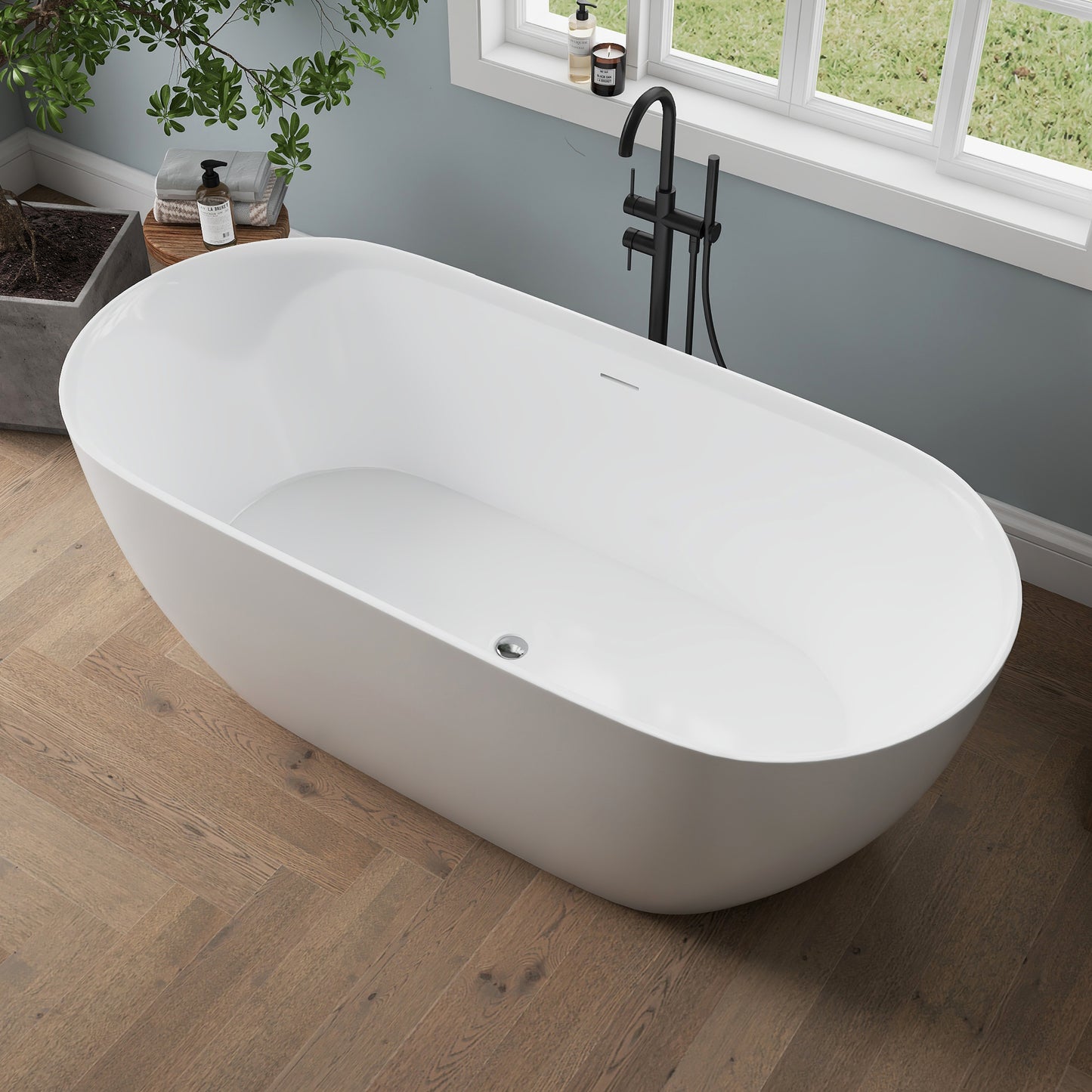 Medunjess 67'' Nova Acrylic Freestanding Tub Freestanding Soaking Bathtub