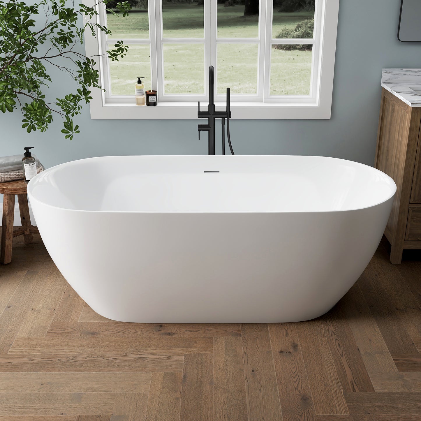 Medunjess 67'' Nova Acrylic Freestanding Tub Freestanding Soaking Bathtub