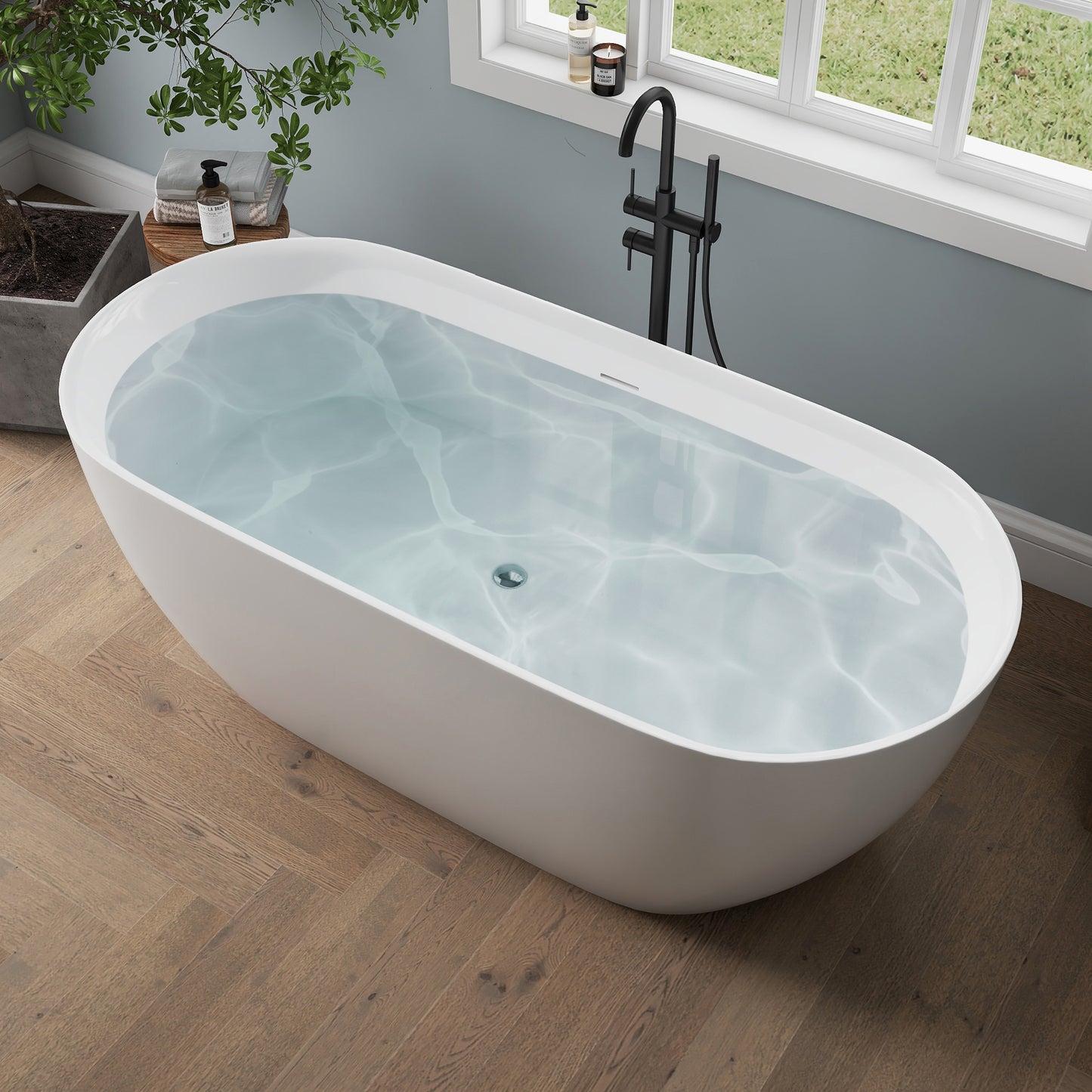 Medunjess 67'' Nova Acrylic Freestanding Tub Freestanding Soaking Bathtub