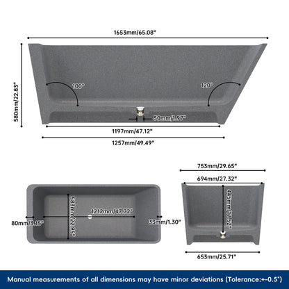 Medunjess 66" Marmoreal Freestanding Terrazzo Bathtub