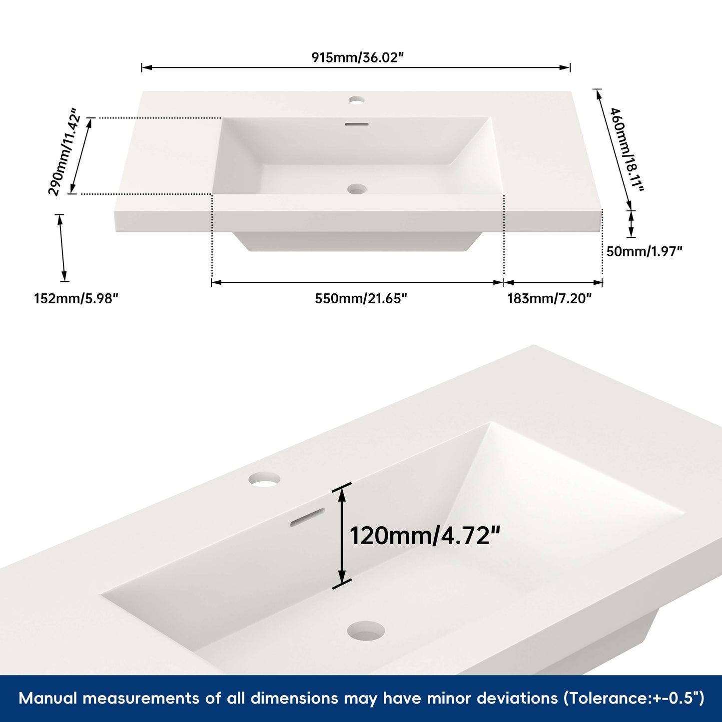 Medunjess 36'' Tide Solid Surface Basin