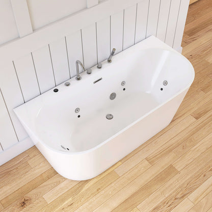 Medunjess 64'' Streamline Freestanding acrylic massage bathtub，6-nozzle massage