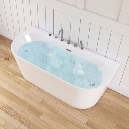 Medunjess 64'' Streamline Freestanding acrylic massage bathtub，6-nozzle massage