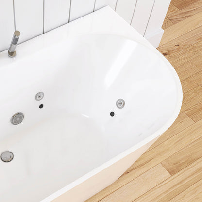 Medunjess 64'' Streamline Freestanding acrylic massage bathtub，6-nozzle massage