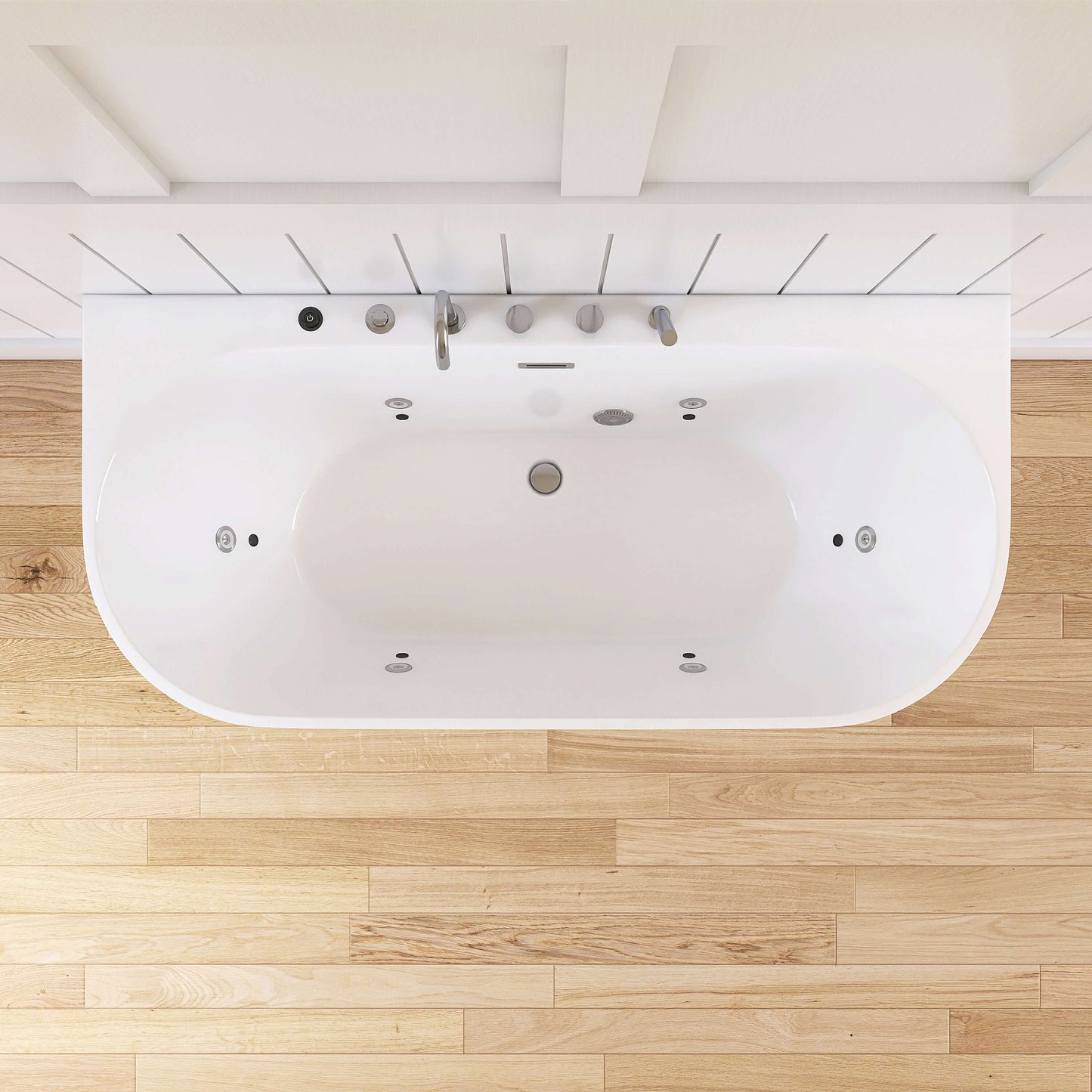 Medunjess 64'' Streamline Freestanding acrylic massage bathtub，6-nozzle massage