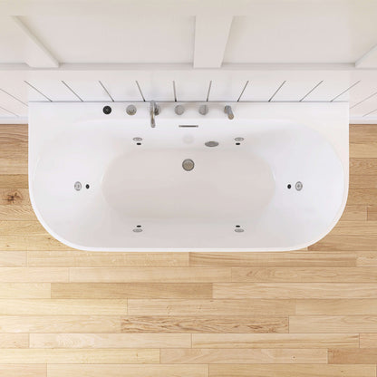 Medunjess 64'' Streamline Freestanding acrylic massage bathtub，6-nozzle massage