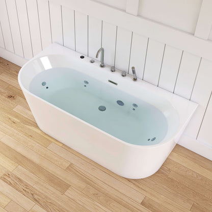 Medunjess 64'' Streamline Freestanding acrylic massage bathtub，6-nozzle massage