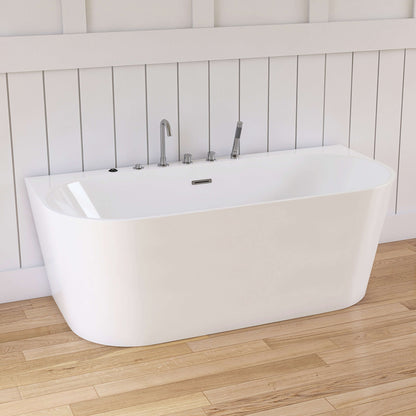 Medunjess 64'' Streamline Freestanding acrylic massage bathtub，6-nozzle massage