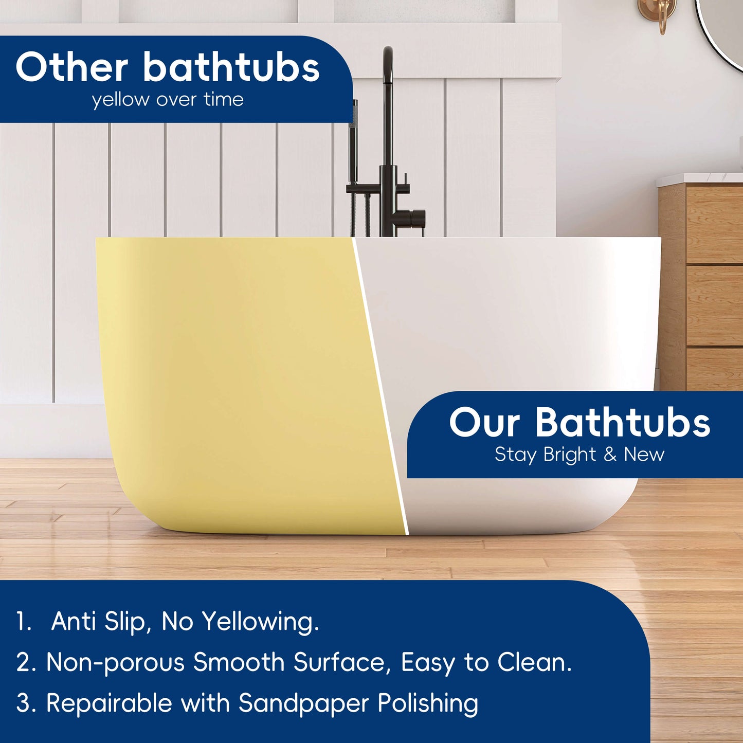 Medunjess 47'' Quaria Freestanding Bathtub Solid Surface Stone