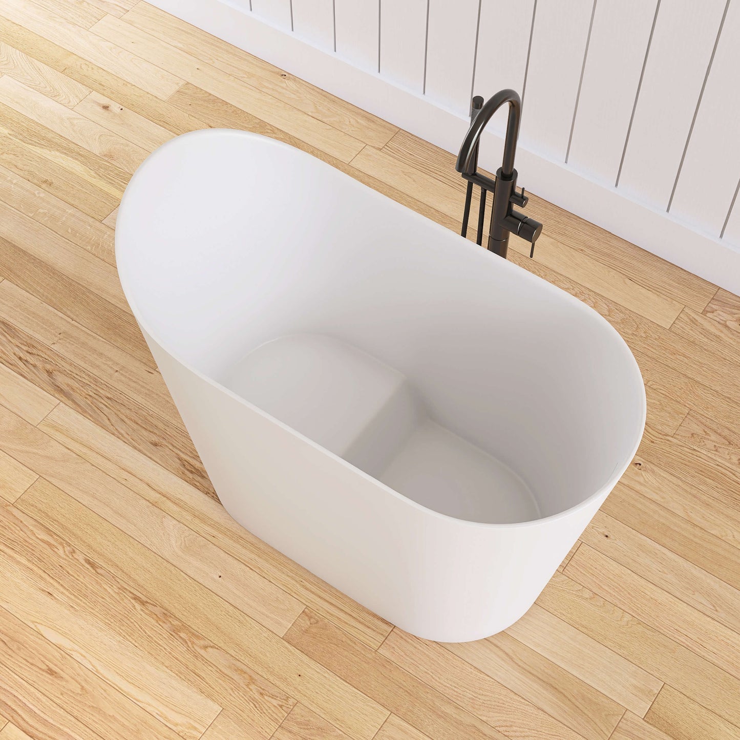 Medunjess 43''Artificial stone freestanding bathtub with seat (matte white)