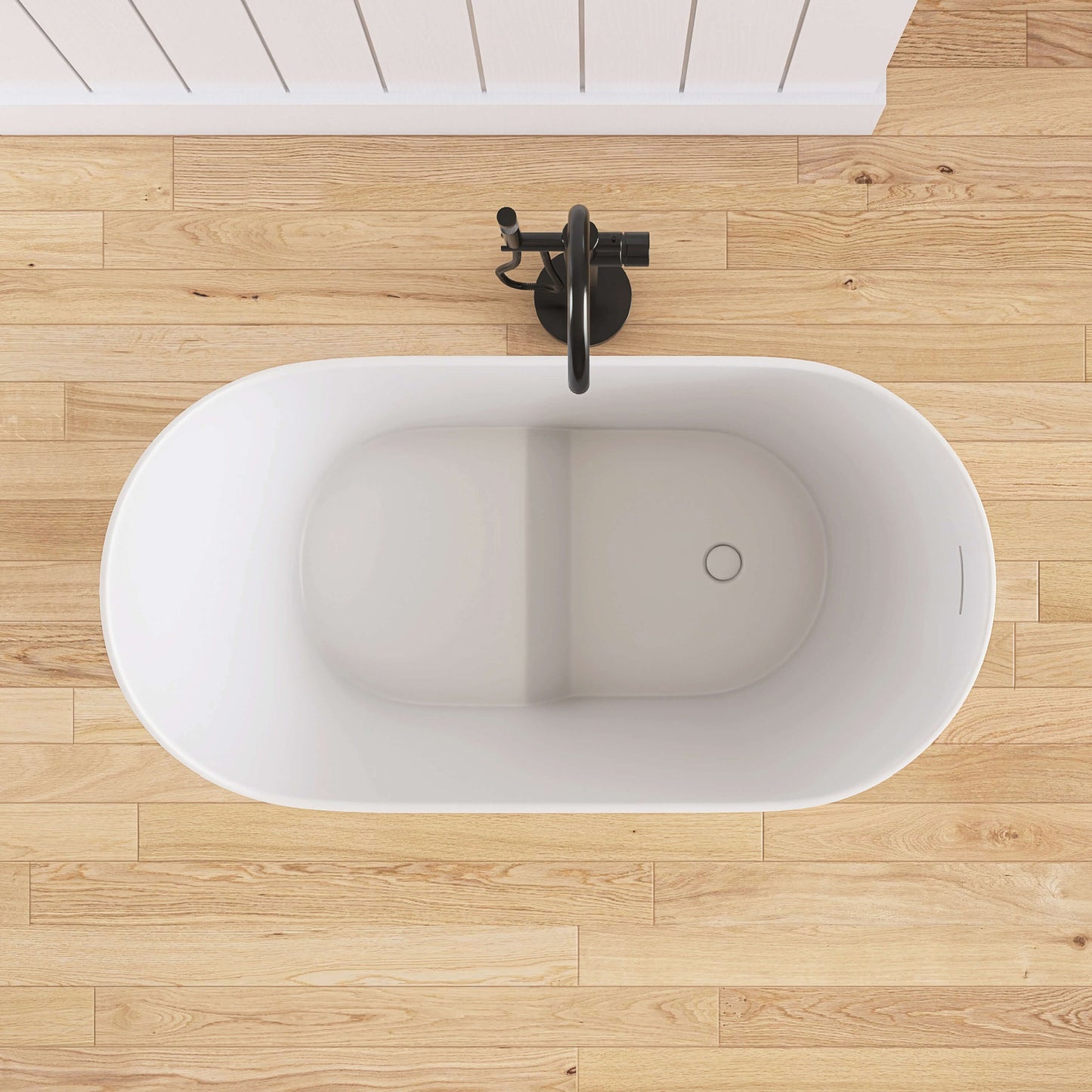 Medunjess 43''Artificial stone freestanding bathtub with seat (matte white)