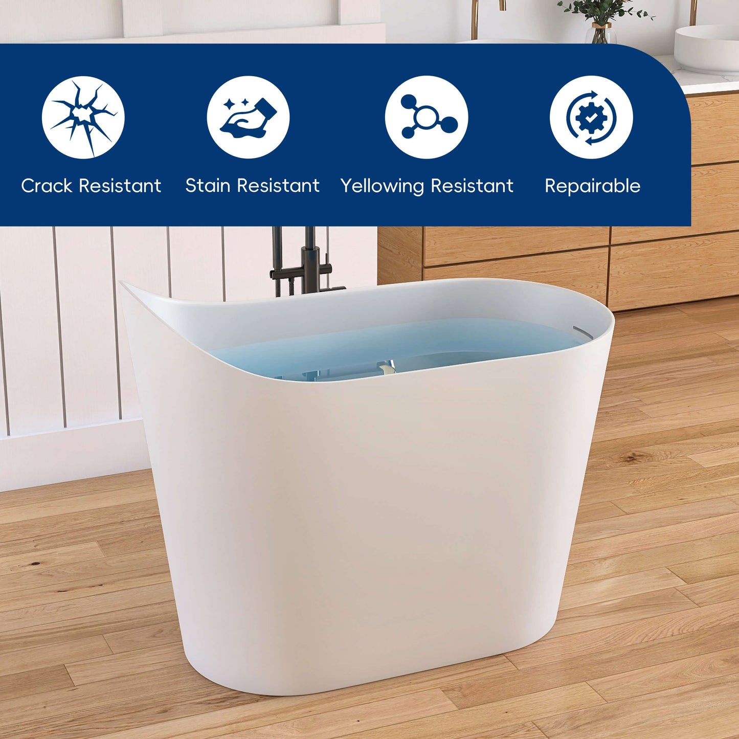 Medunjess 43''Artificial stone freestanding bathtub with seat (matte white)