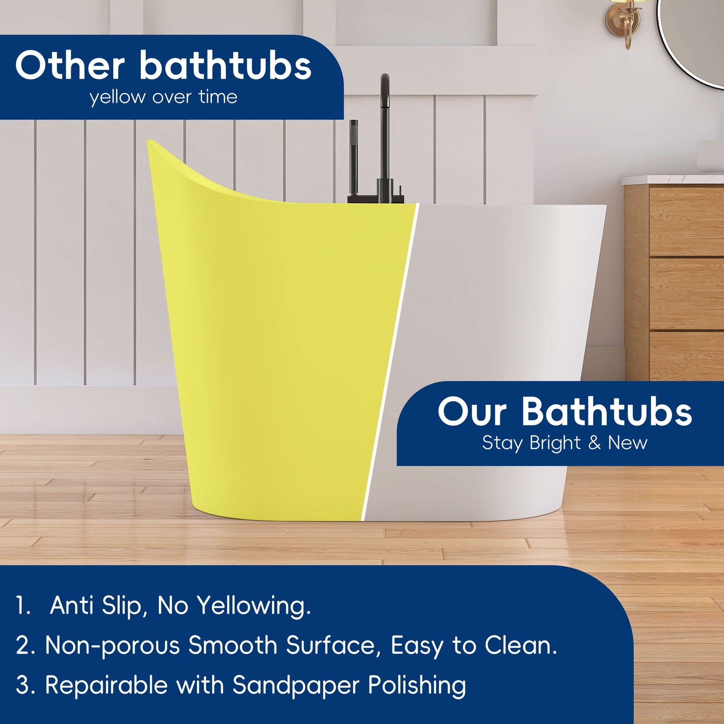 Medunjess 43''Artificial stone freestanding bathtub with seat (matte white)