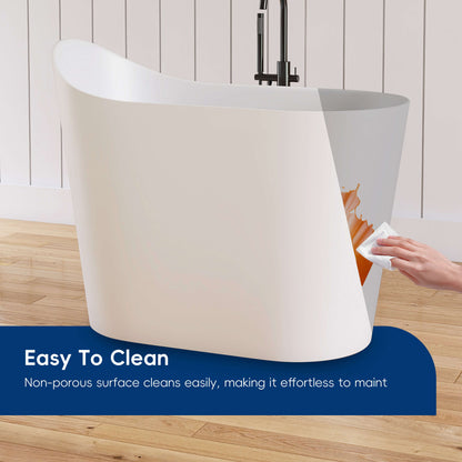 Medunjess 43''Artificial stone freestanding bathtub with seat (matte white)