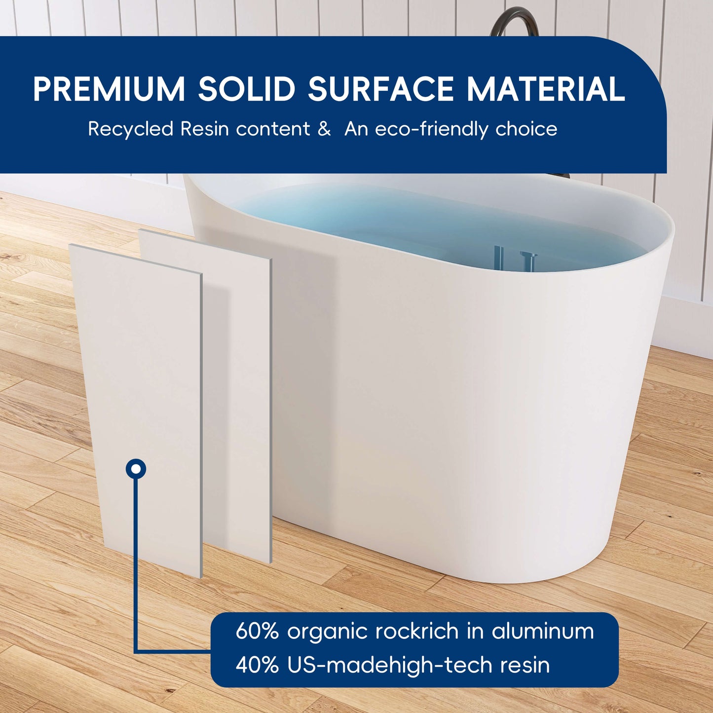 Medunjess 43''Artificial stone freestanding bathtub with seat (matte white)