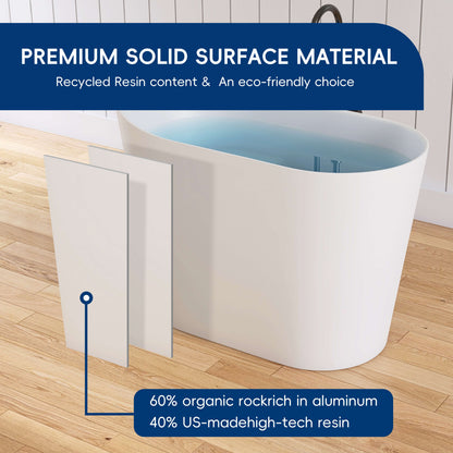 Medunjess 43''Artificial stone freestanding bathtub with seat (matte white)