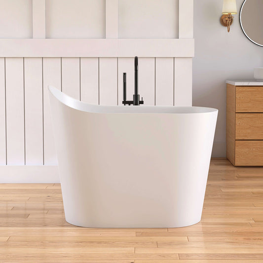 Medunjess 43''Artificial stone freestanding bathtub with seat (matte white)