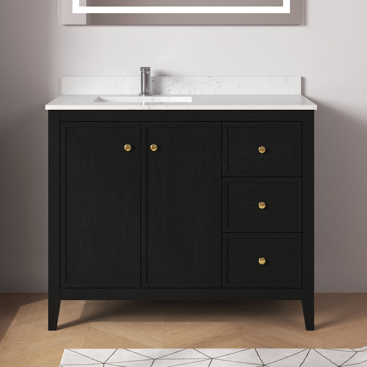 Medunjess 42" Freestanding Bathroom Vanity Set with Engineered Stone Countertop & Undermount Sink - Elegant Black