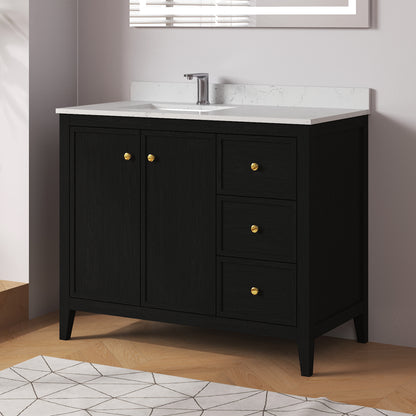 Medunjess 42" Freestanding Bathroom Vanity Set with Engineered Stone Countertop & Undermount Sink - Elegant Black