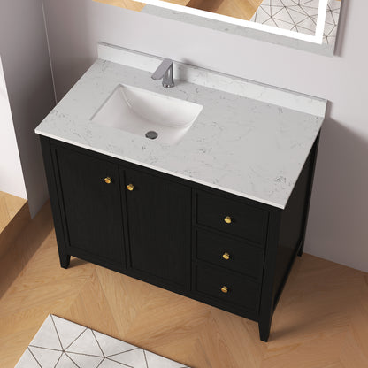 Medunjess 42" Freestanding Bathroom Vanity Set with Engineered Stone Countertop & Undermount Sink - Elegant Black