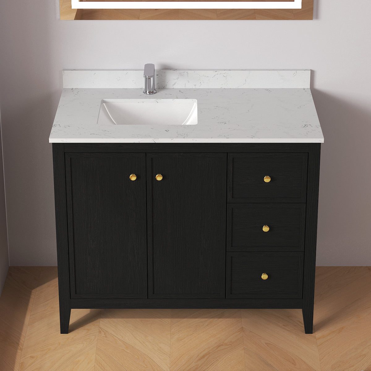 Medunjess 42" Freestanding Bathroom Vanity Set with Engineered Stone Countertop & Undermount Sink - Elegant Black