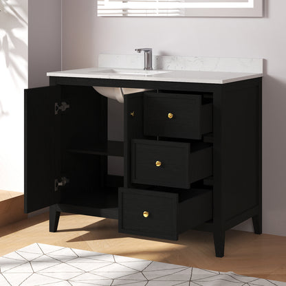 Medunjess 42" Freestanding Bathroom Vanity Set with Engineered Stone Countertop & Undermount Sink - Elegant Black