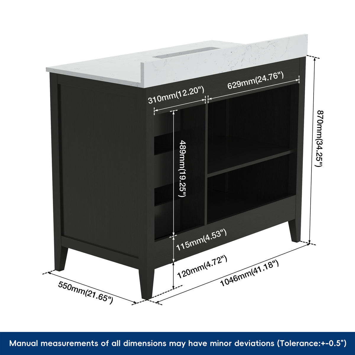 Medunjess 42" Freestanding Bathroom Vanity Set with Engineered Stone Countertop & Undermount Sink - Elegant Black