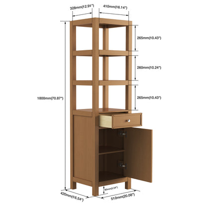 Medunjess 71" Modern Freestanding Bathroom Tall Linen Cabinet,Straight Grain White Oak Finish with Brushed Gold & Matte Black Hardware
