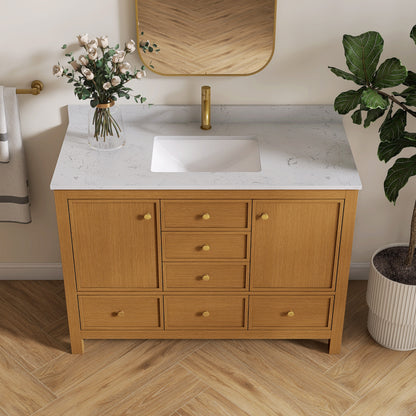 Medunjess 48" Freestanding Bathroom Vanity Set with Engineered Stone Countertop & Dual Hardware Options - White Straight Grain Oak