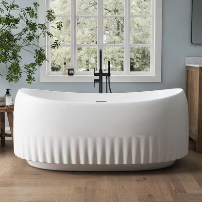 Medunjess 63" Modern Fluted Oval Freestanding Soaking Bathtub