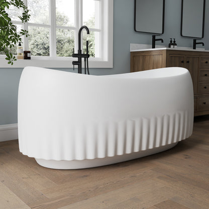 Medunjess 63" Modern Fluted Oval Freestanding Soaking Bathtub
