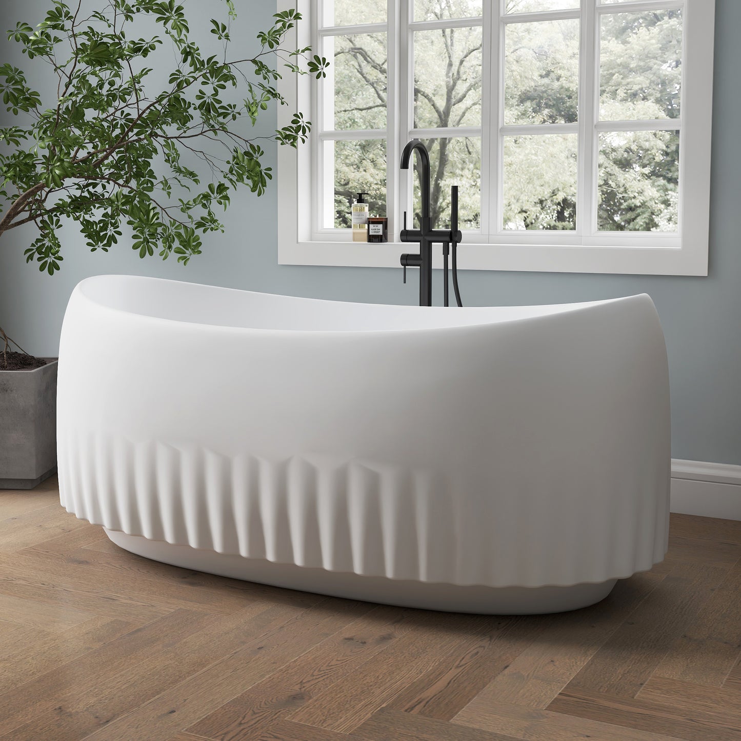 Medunjess 63" Modern Fluted Oval Freestanding Soaking Bathtub