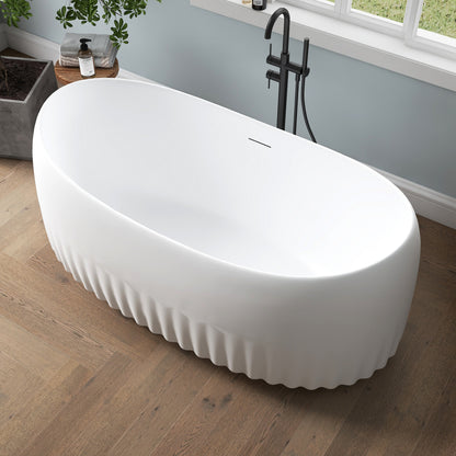 Medunjess 63" Modern Fluted Oval Freestanding Soaking Bathtub