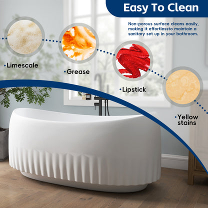 Medunjess 63" Modern Fluted Oval Freestanding Soaking Bathtub