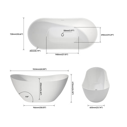 Medunjess 61'' Icon Freestanding acrylic bathtub