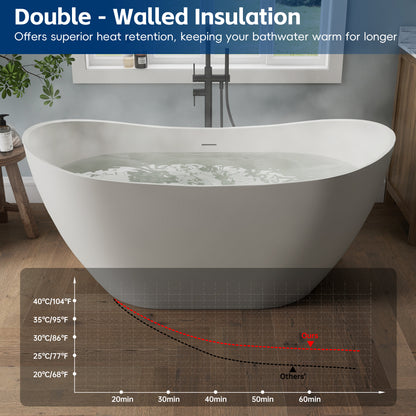 Medunjess 60" Alba Acrylic Freestanding Bathtub Deep Soaking Tub
