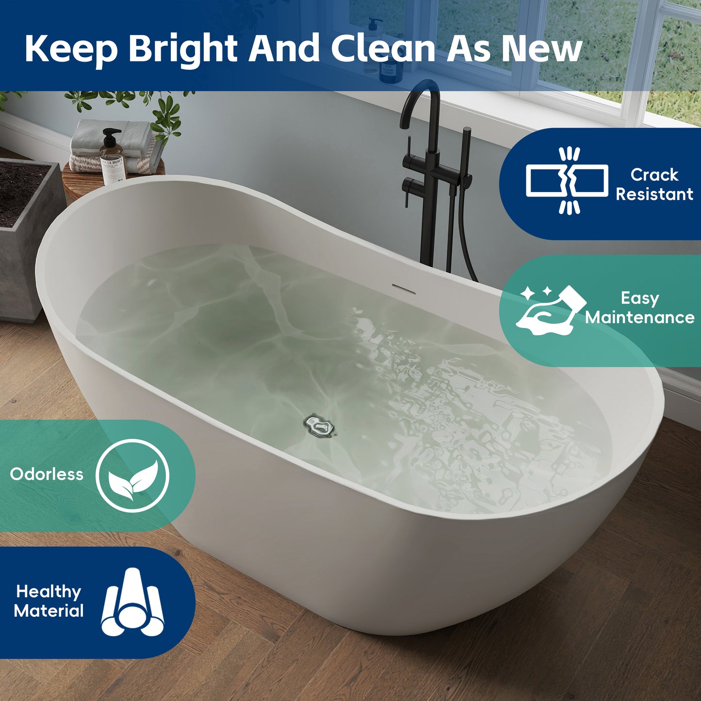 Medunjess 60" Alba Acrylic Freestanding Bathtub Deep Soaking Tub