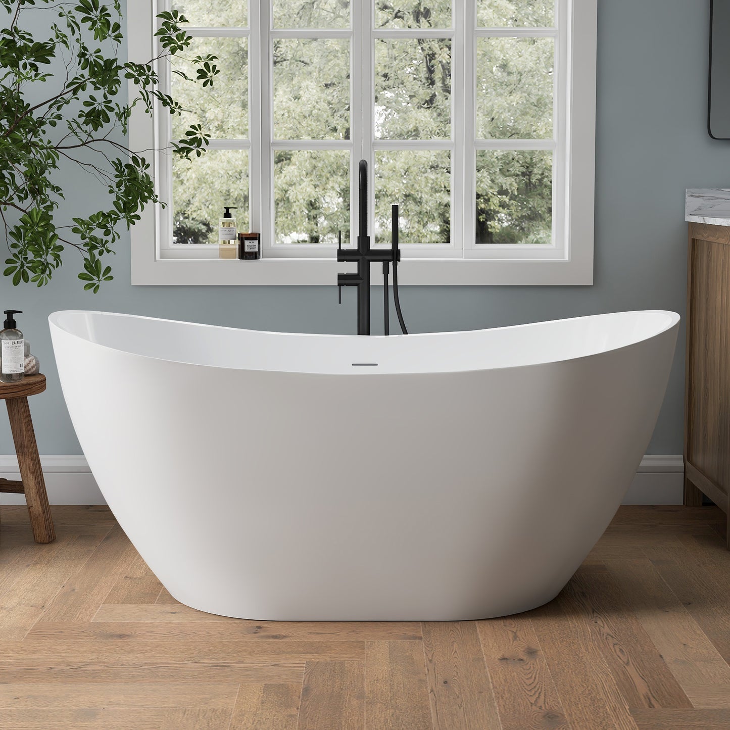 Medunjess 60" Alba Acrylic Freestanding Bathtub Deep Soaking Tub