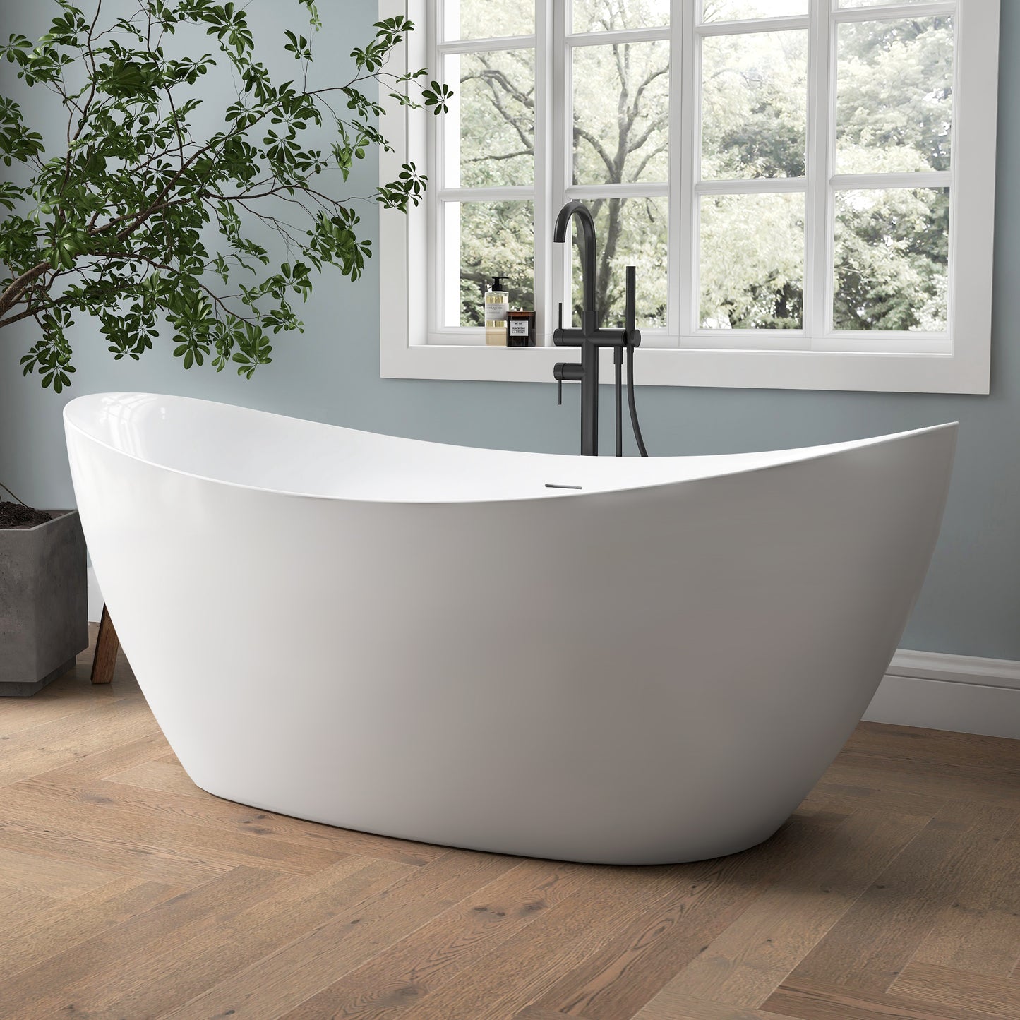 Medunjess 65" Modern Acrylic Freestanding Bathtub Deep Soaking Tub