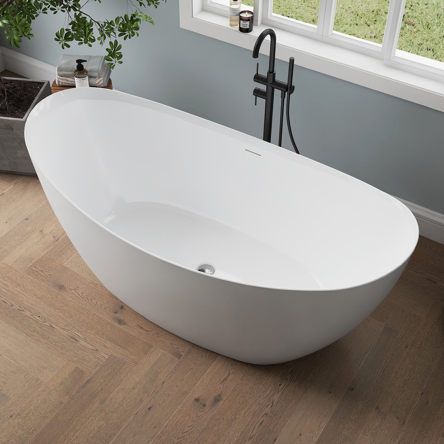 Medunjess 65" Modern Acrylic Freestanding Bathtub Deep Soaking Tub