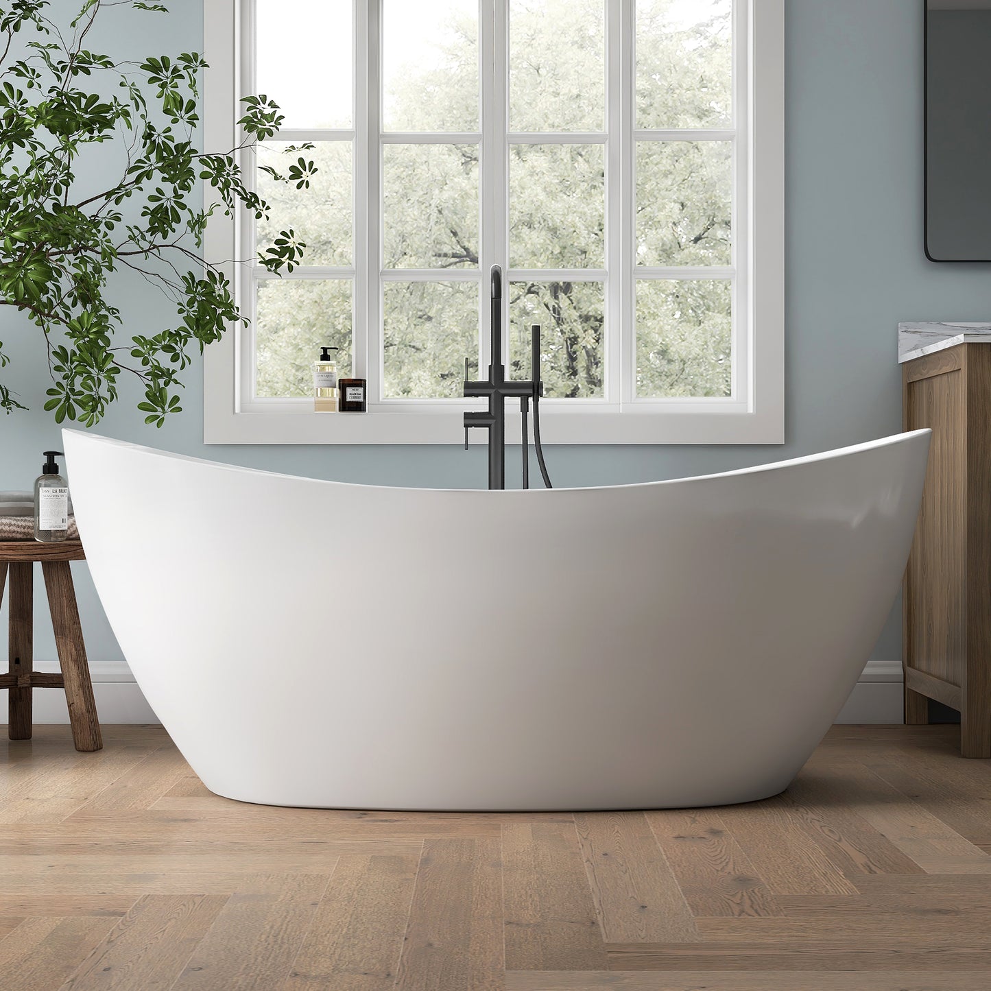 Medunjess 65" Modern Acrylic Freestanding Bathtub Deep Soaking Tub