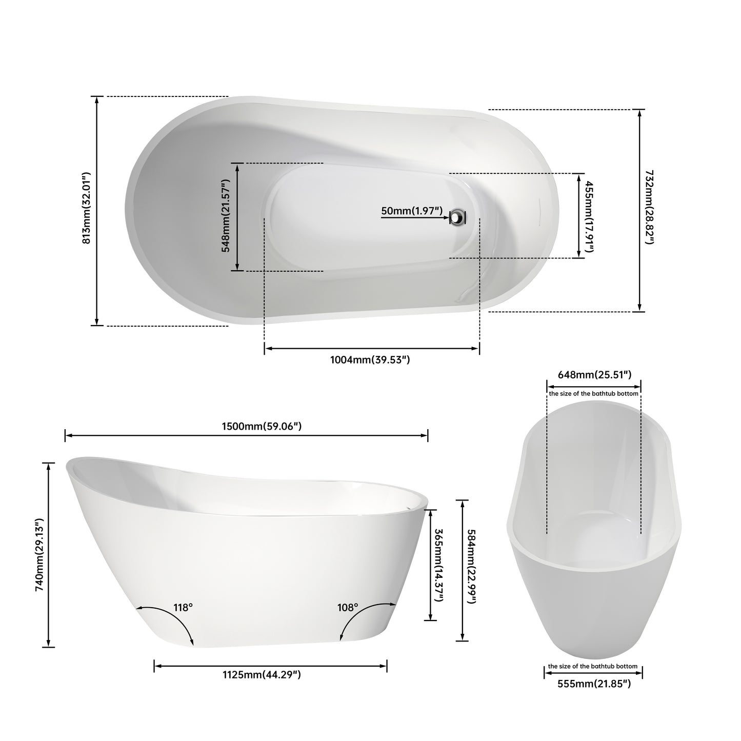 Medunjess 59'' Legacy Freestanding acrylic bathtub