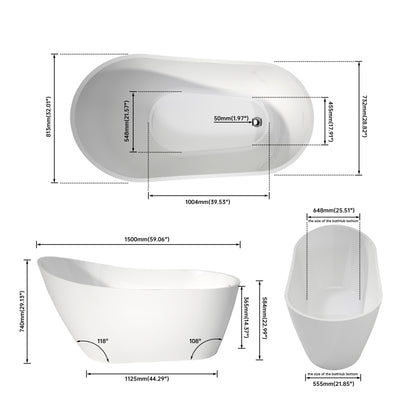 Medunjess 59'' Legacy Freestanding acrylic bathtub