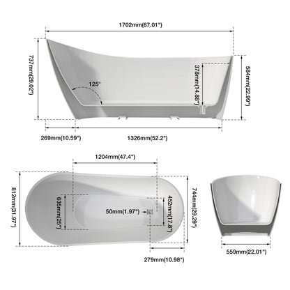Medunjess 67'' Legacy Freestanding acrylic Bathtub