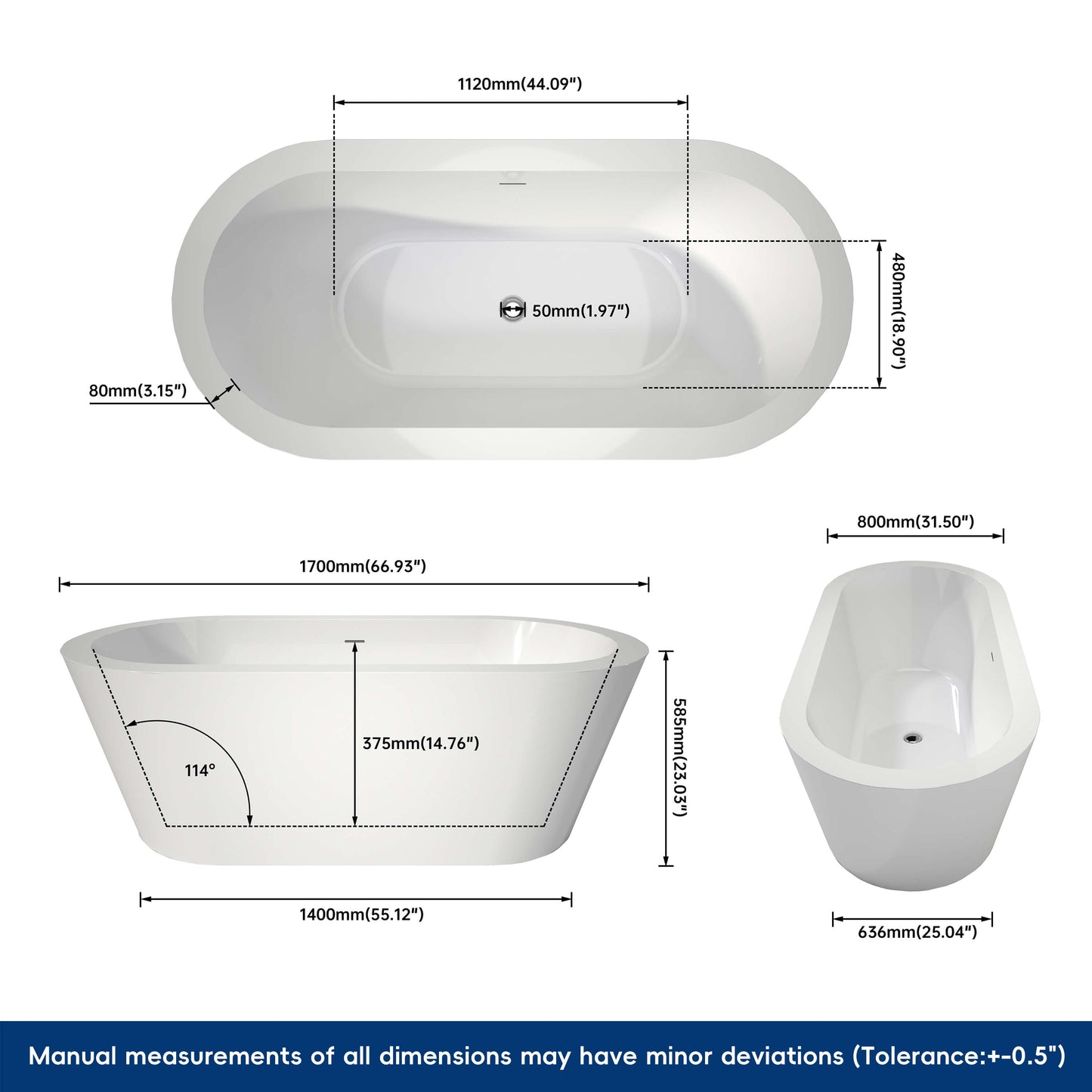 Medunjess 67'' Opus Freestanding acrylic bathtub