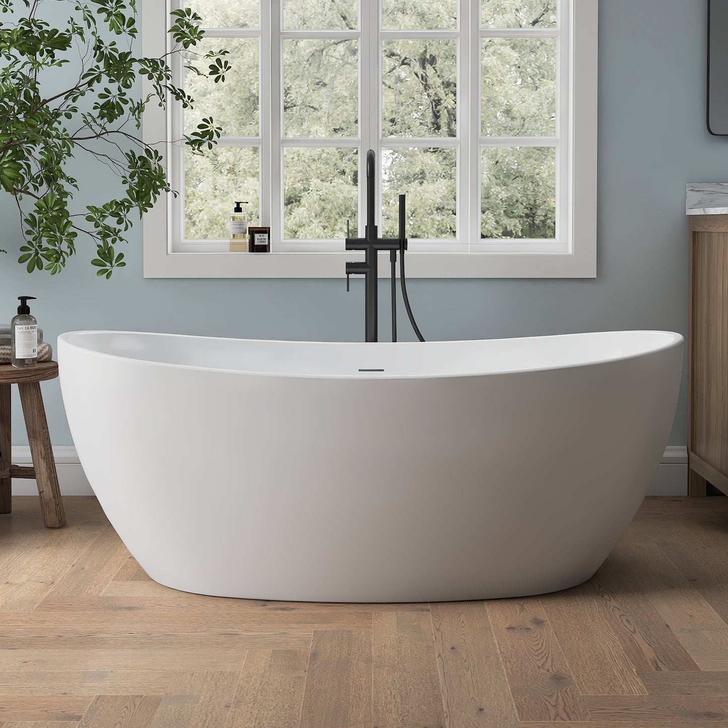 Medunjess 55'' Cascade Freestanding Tub Deep Soaking Acrylic Bathtub