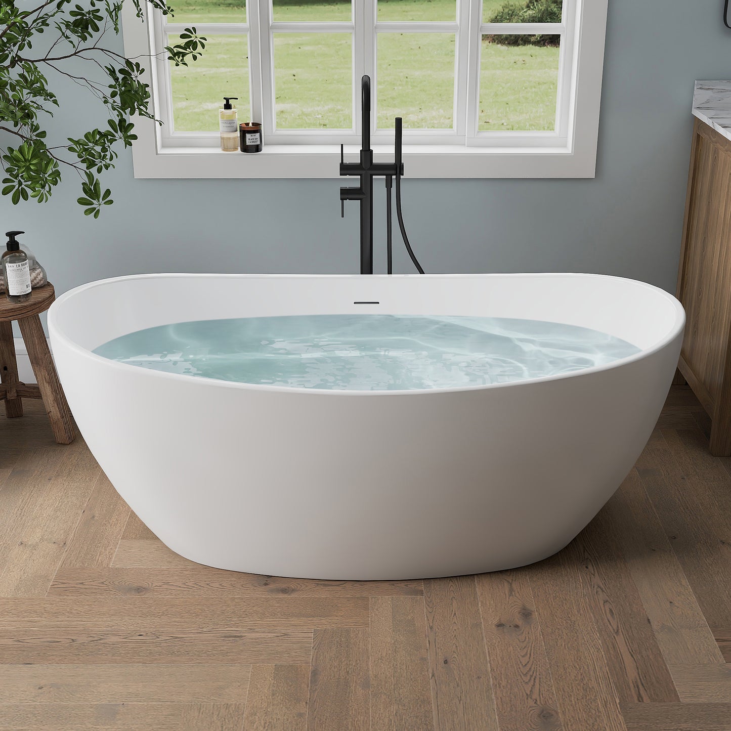 Medunjess 55'' Cascade Freestanding Tub Deep Soaking Acrylic Bathtub