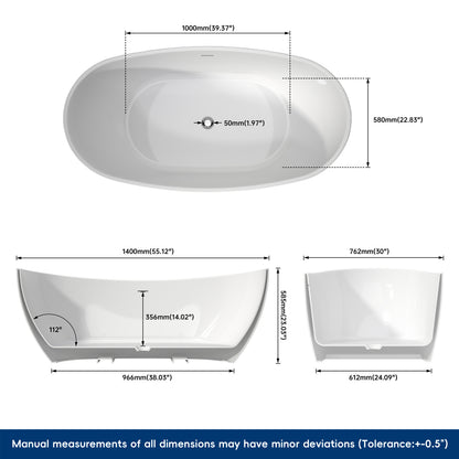 Medunjess 55'' Cascade Freestanding Tub Deep Soaking Acrylic Bathtub